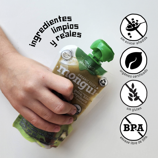 Pera, Kiwi & Espinaca 100% Orgánico - Pouch 100gr
