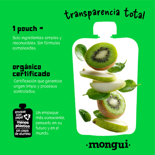 Pouch pera, kiwi y espinaca