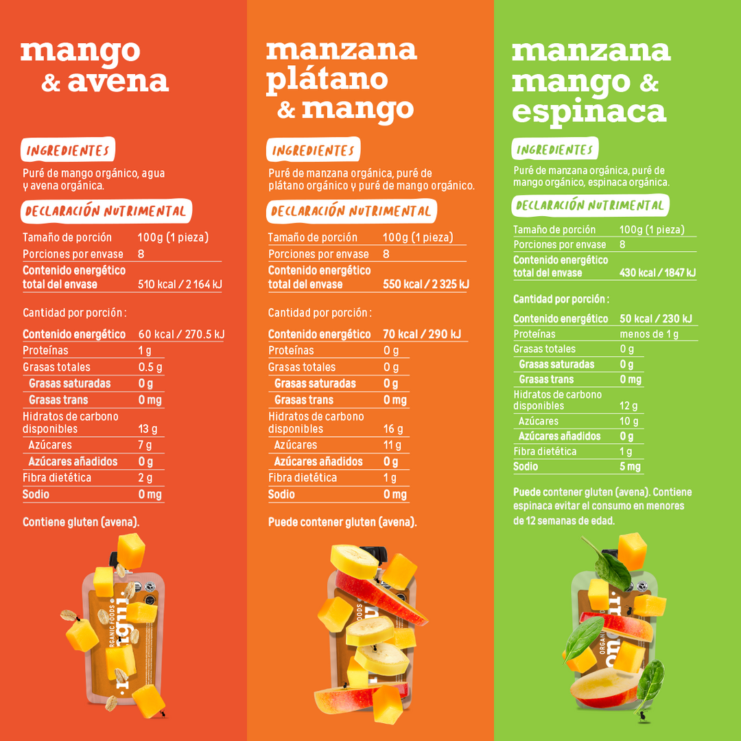 Mango Mix snacks orgánicos 24 pack / 3 recetas