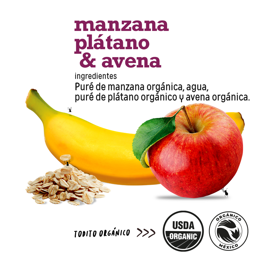 Manzana, plátano y avena orgánico pouch 100gr