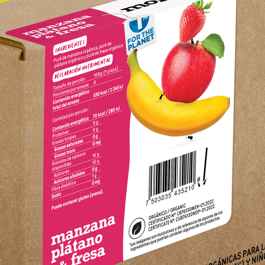 Manzana, plátano y fresa orgánico pouch 100gr