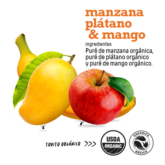 Manzana, plátano y mango orgánico pouch 100gr